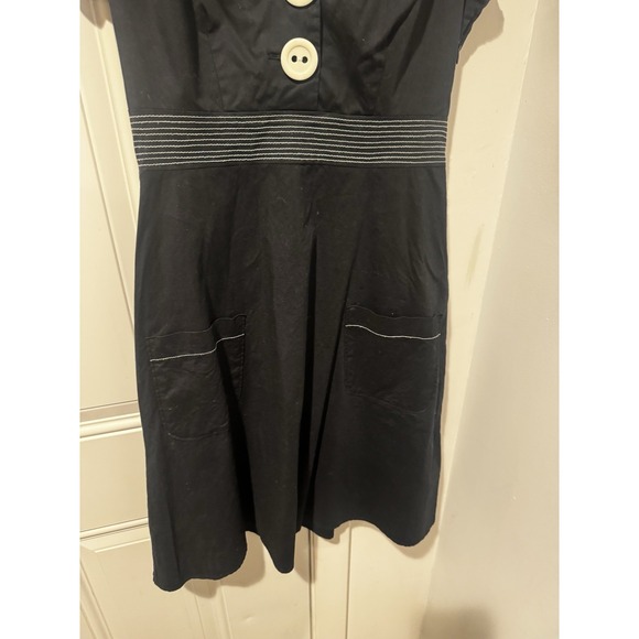 Vintage Ruby Rox Black Retro White Buttons Dress Pockets Puff Sleeves‎ Juniors 9 - Picture 4 of 9